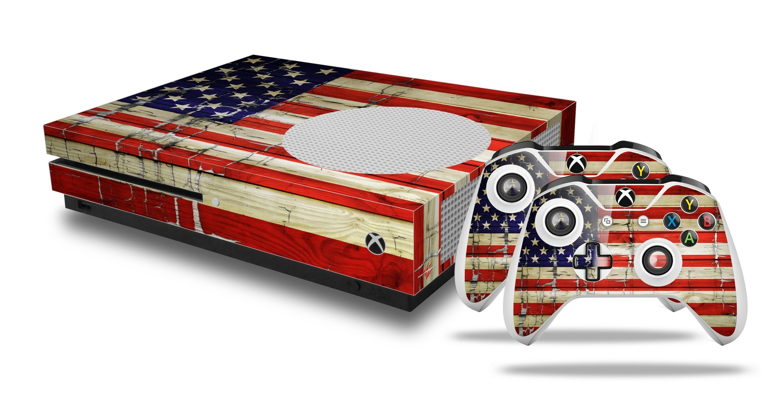 Skin XBOX One S Console Controller Painted Faded Cracked USA American Flag