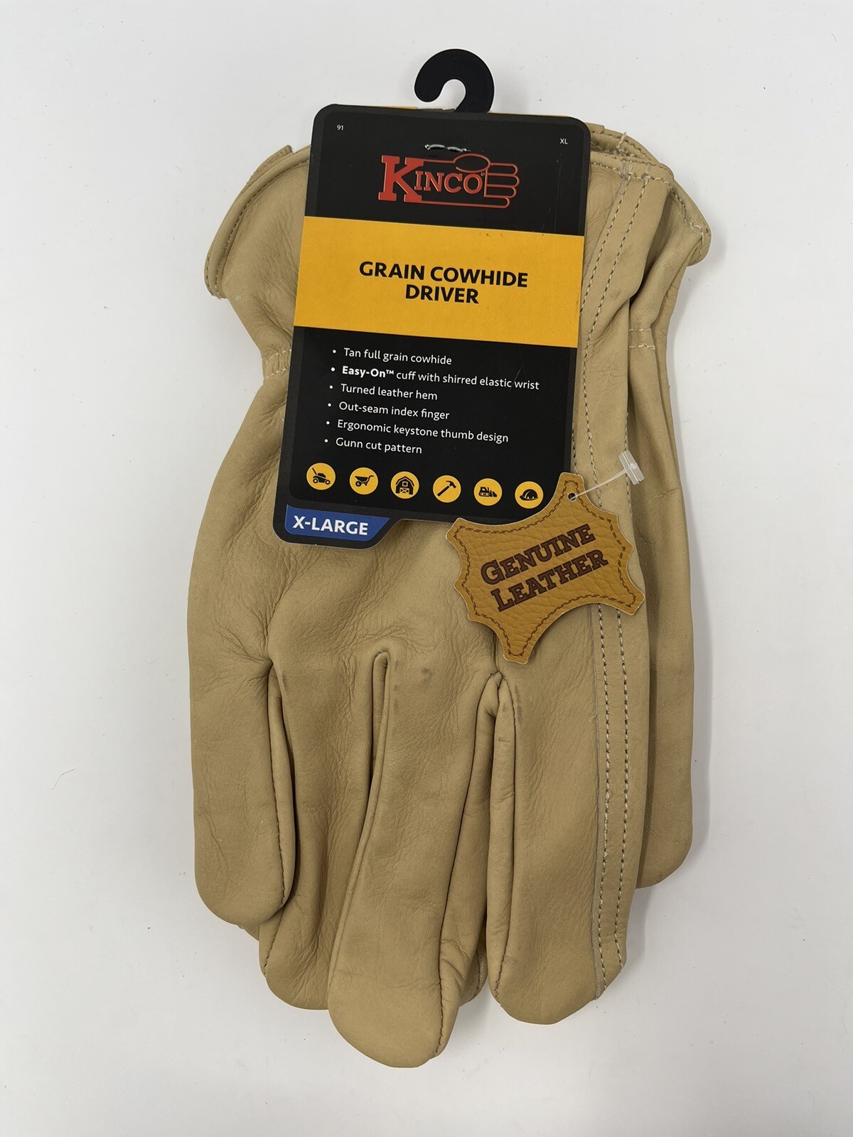 Kinco 91RL Mens Size XL Grain Cowhide Leather Driver Work Glove