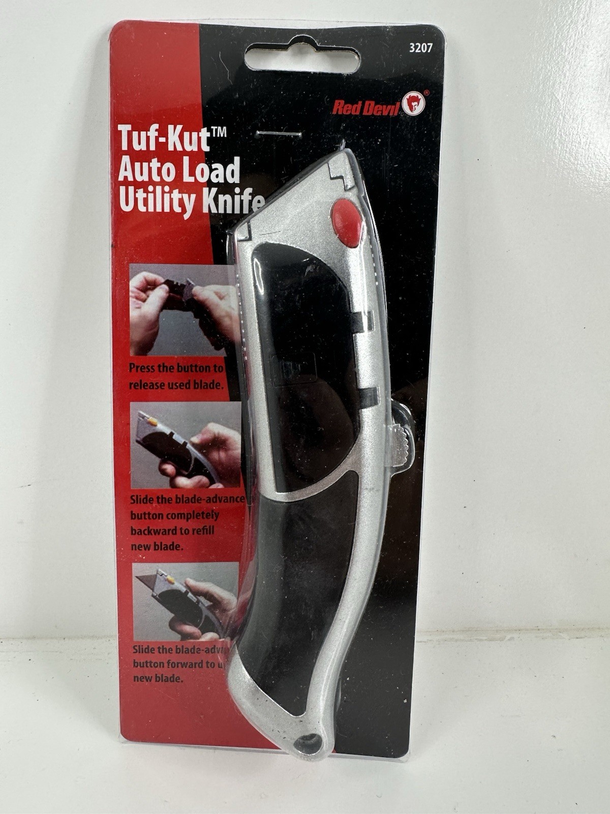 Red Devil Tuf-Kut Auto Load Utility Knife EZ Grip Heavy Duty Model 3207 New