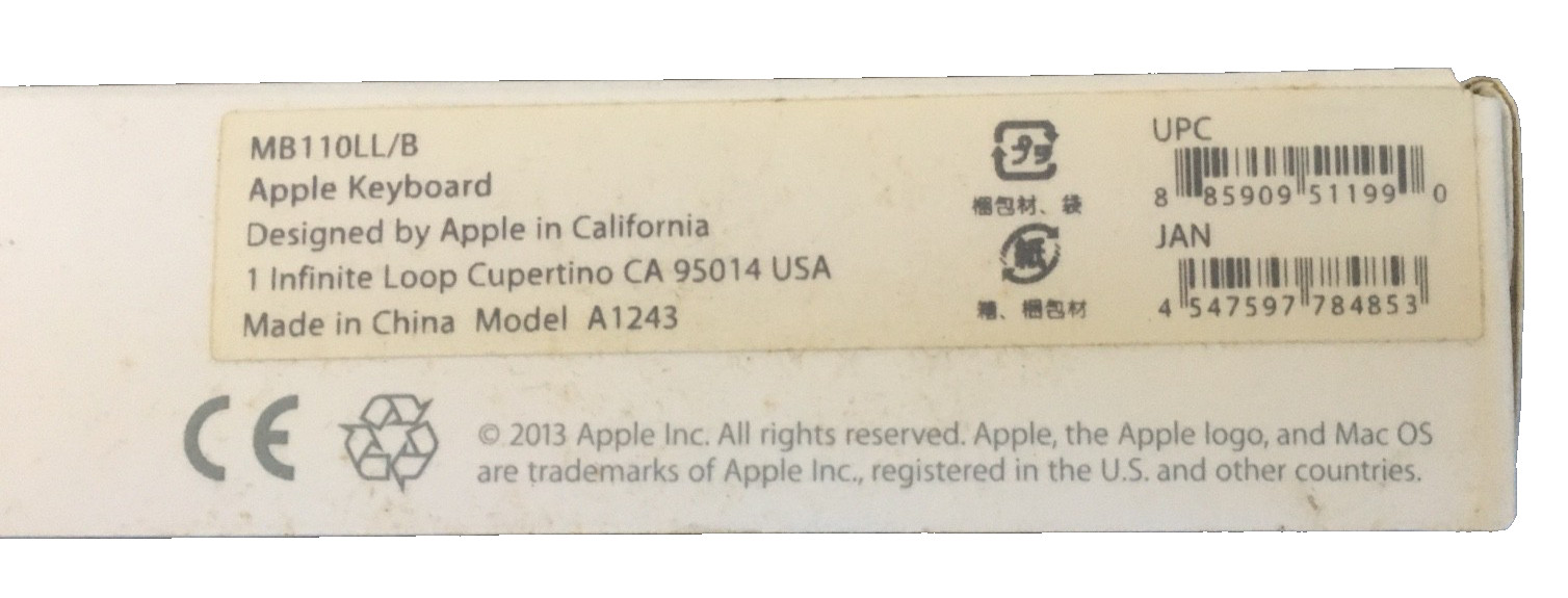 Apple White Aluminum USB Wired Keyboard A1243 / used / tested