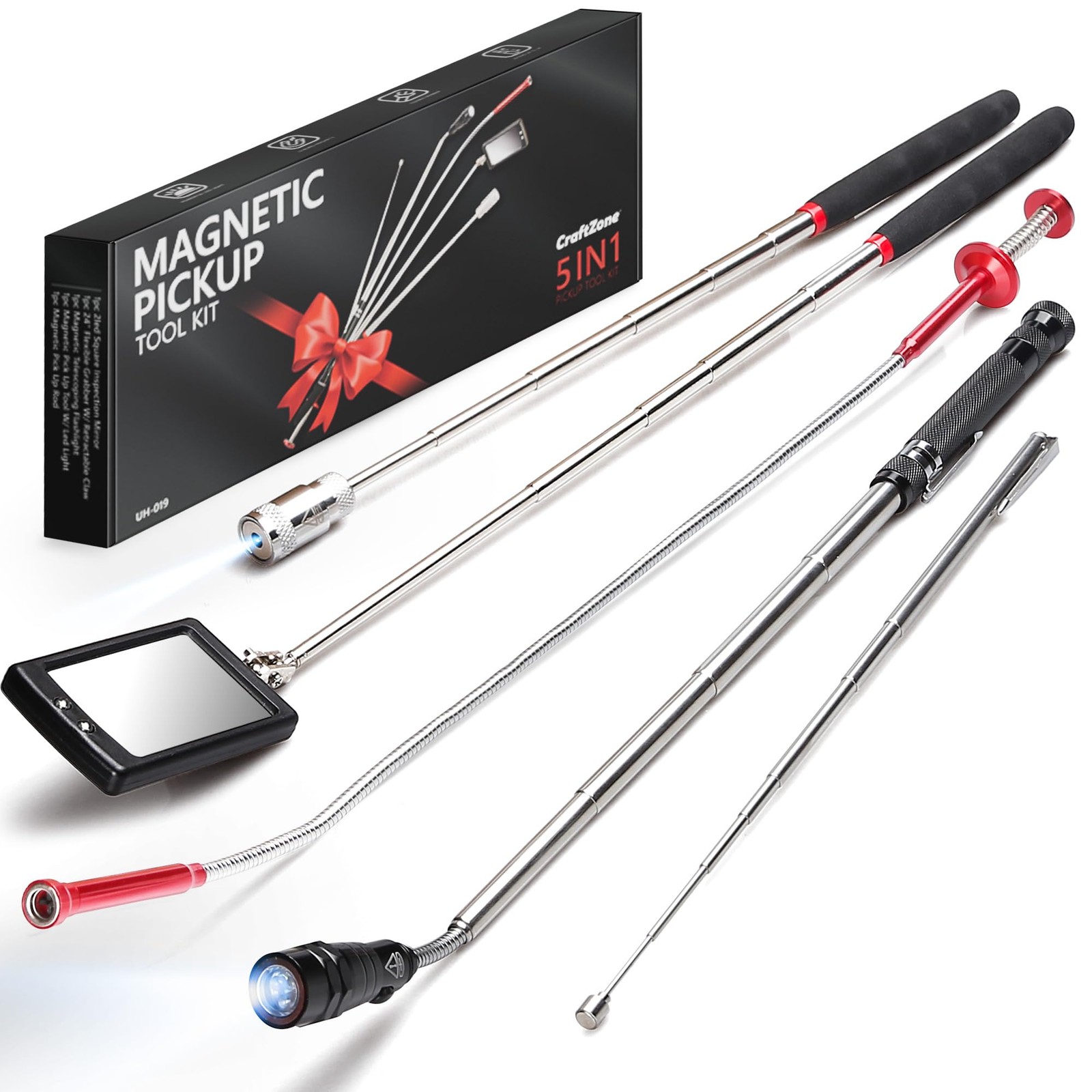 Telescoping Magnetic Pickup Tool Set, Inspection Mirrors and Four Claw 5pcs