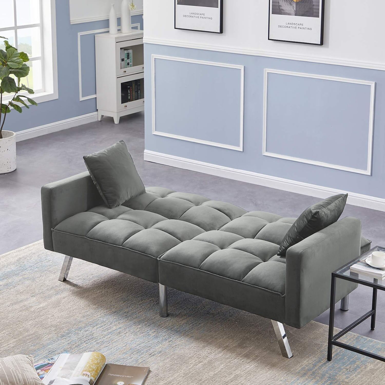Futon Couch Sleeper Sofa Bed Convertible Loveseat Reclining Sofa Bed with Pillow