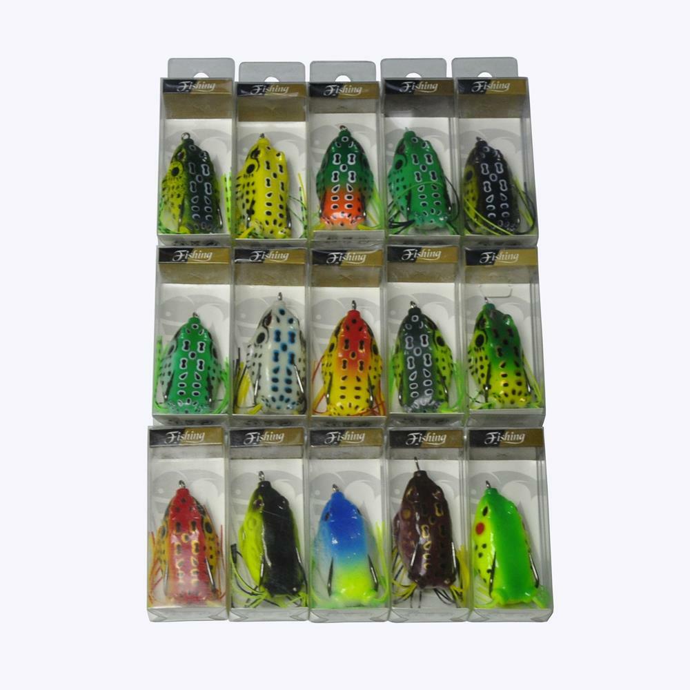 15Pcs Topwater Hollow Body Rubber Frog Fishing Lures 6cm/2.3'' With Retail Box