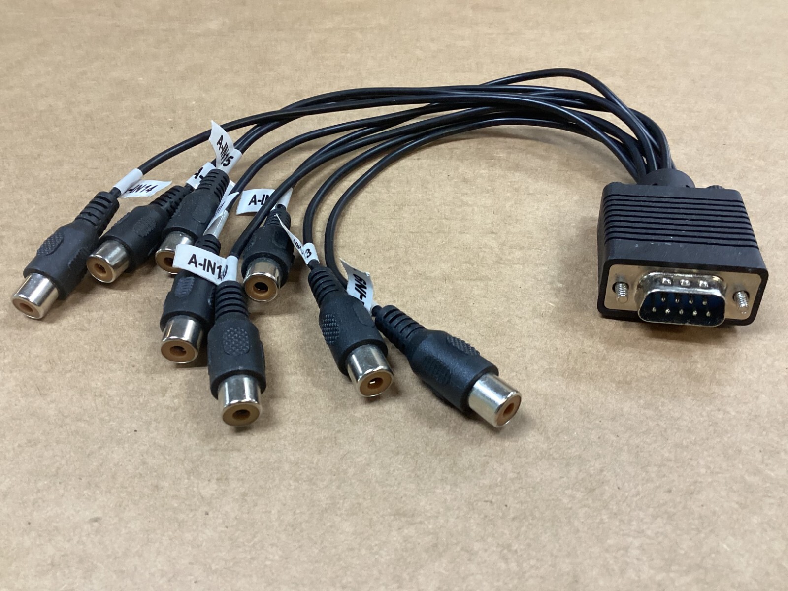 9-Pin Male Serial Plug to 8-RCA Black Female Video Jacks, DVR Camera System