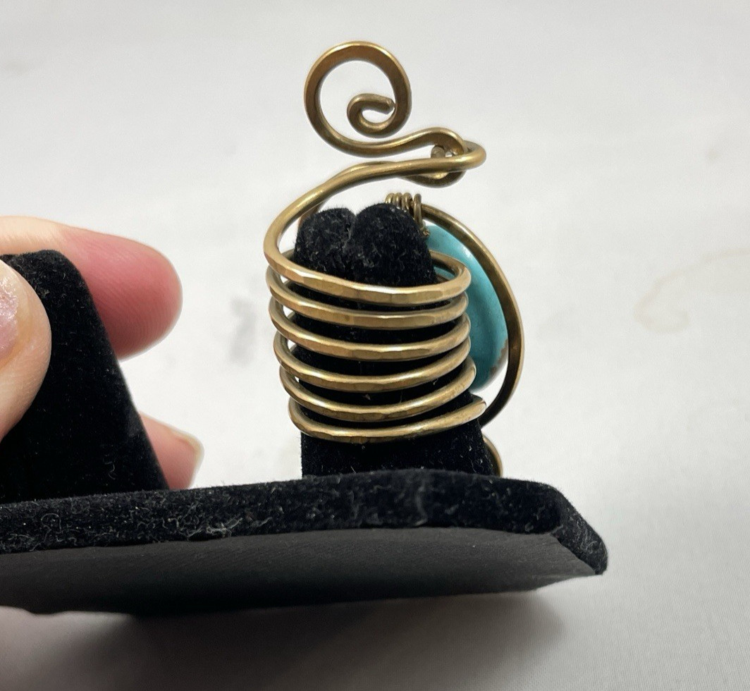 Artisan Cooper Wire Wrap Turquoise Statement Ring - Size 6