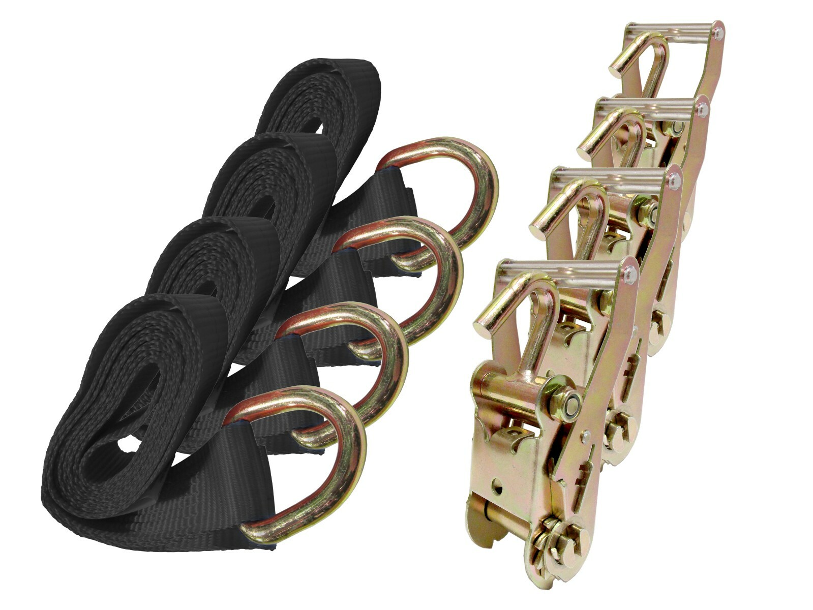 2" x 8 FT Lasso Tie Down Wheel Lift Strap & Ratchet J Hook Flatbed (4 Pack)