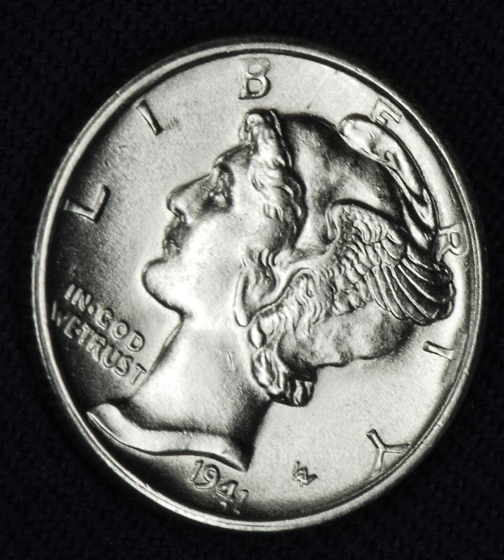 1941-s Mercury Dime. 66% full separated horizontal bands.  BU   (Inventory A)