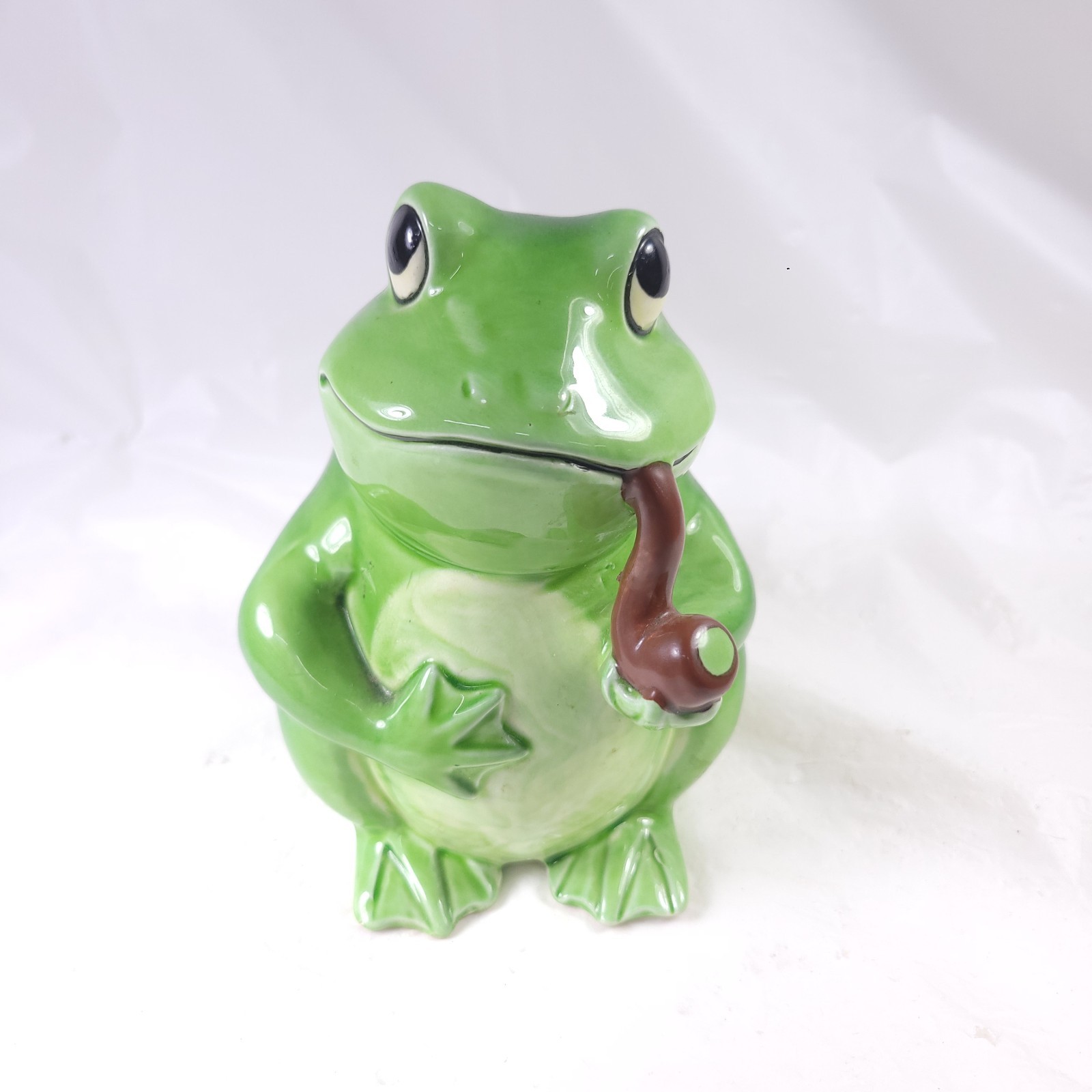 Vintage Japan Anthropomorphic Pipe Smoking Frog Planter MCM Spring Decor