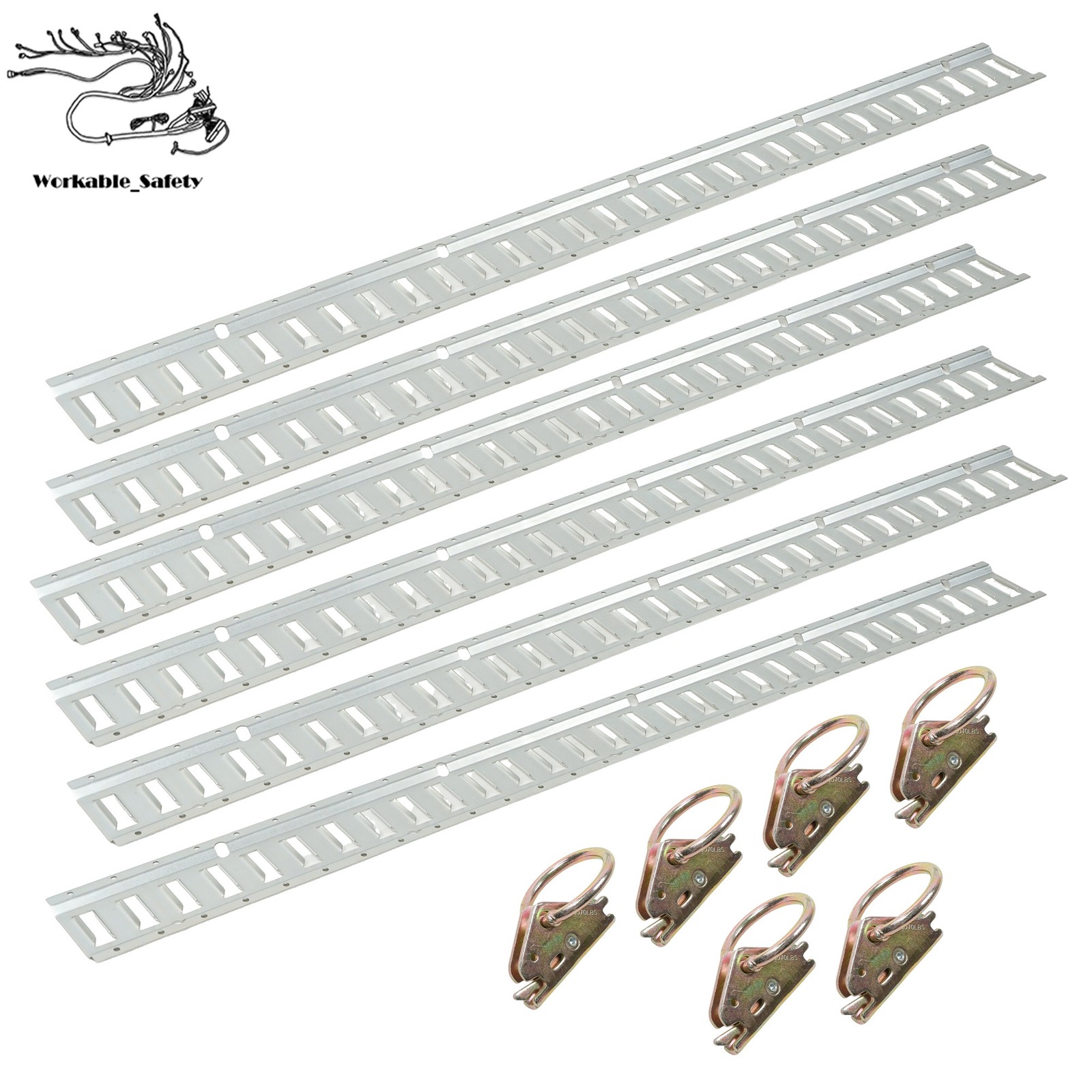 Silver 12 Pack 5 Foot E Track Rails, Zinc Plated Fit For Cargo Trailer Tie Down