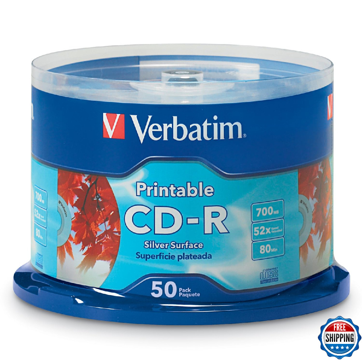 Verbatim CD-R Blank Discs 700MB 80 Minutes 52X Silver Inkjet Printable Surface -