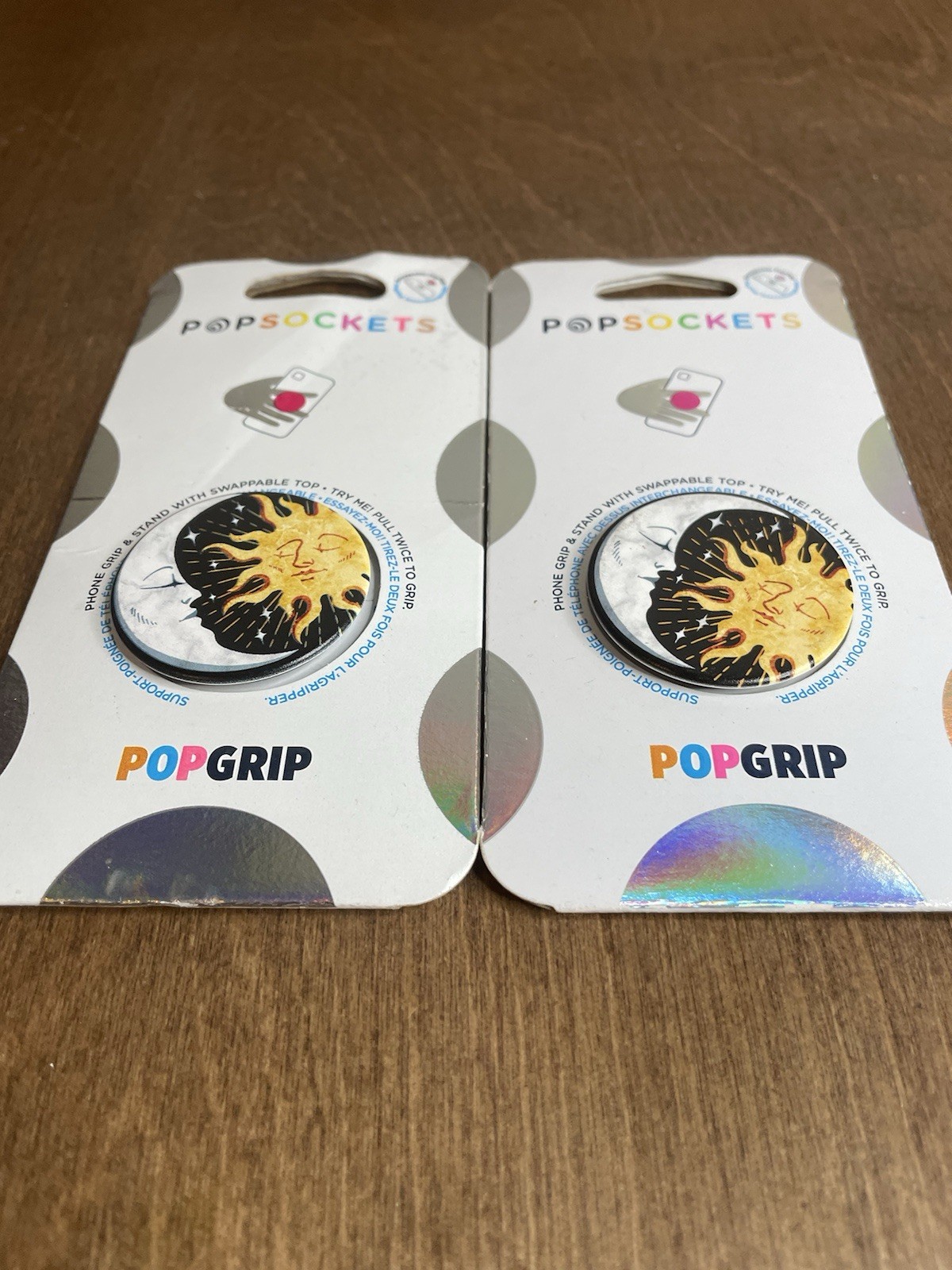 Lot Of 2 New PopSockets PopGrip Swappable Top for Phones Sun and Moon Swap