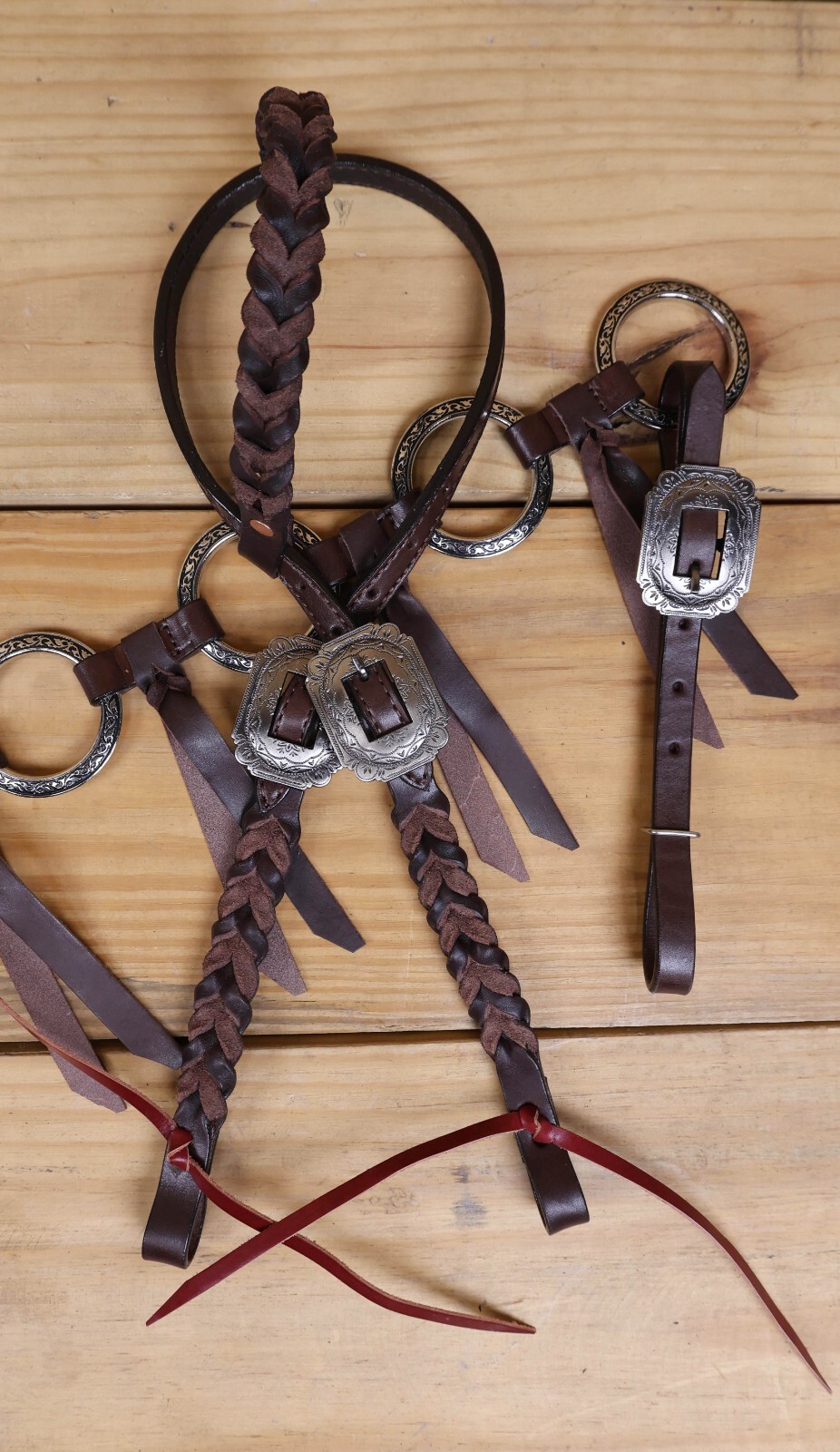 MOUSM Ring One Ear Headstall & Breast Collar Tack Set - Metallic Brown Leather
