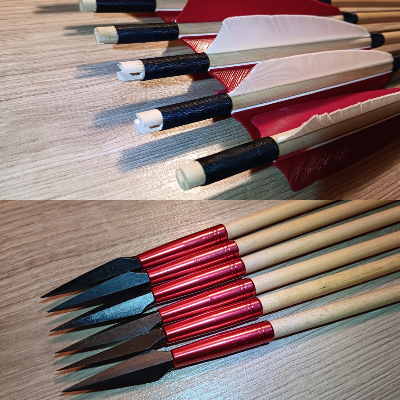 6 Handmade 30" Wood Arrows With Turkey Feathers Thread With 120gr Broadhead Tips
