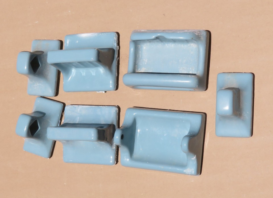 Vintage 6pc. Turquoise Blue Bathroom Fixture Porcelain Set + 1 extra post