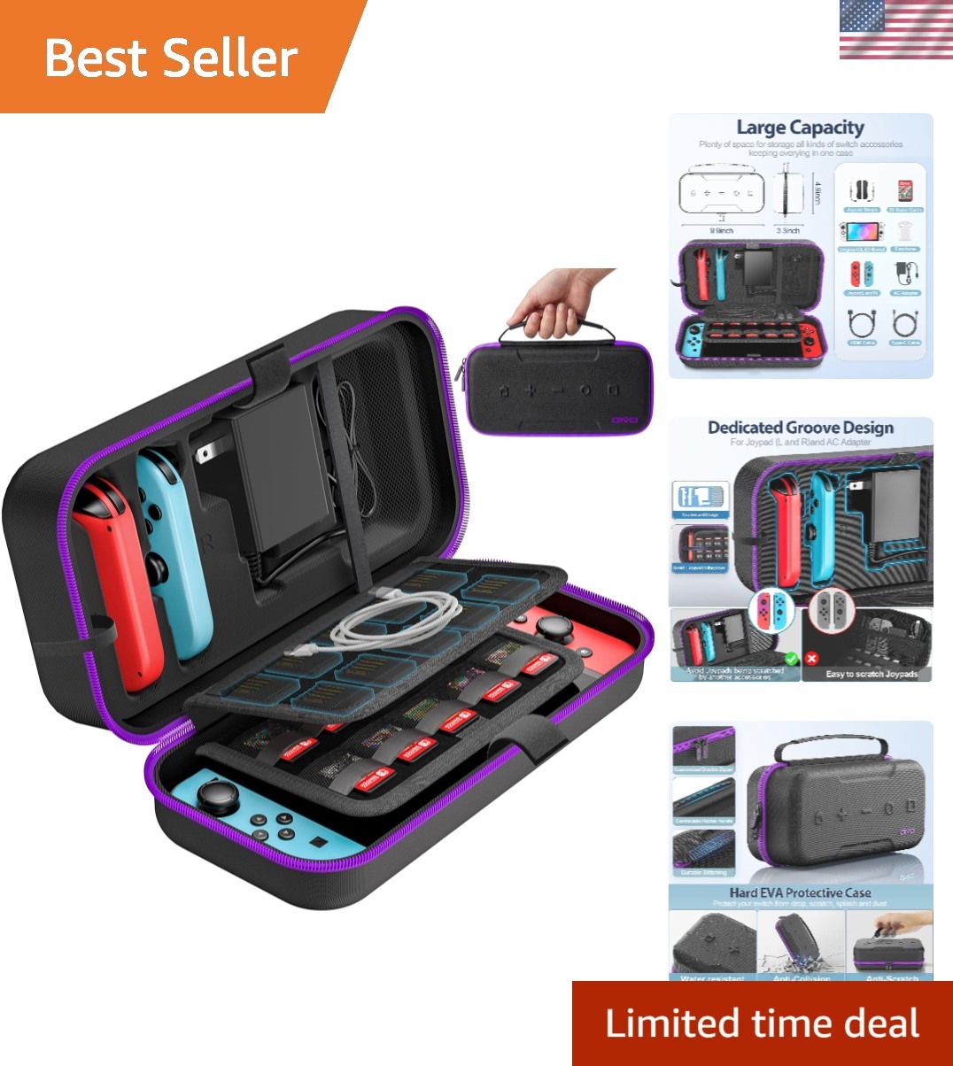 Carrying Case Compatible with Nintendo Switch/OLED - Fit for Joycon and AC Ad...