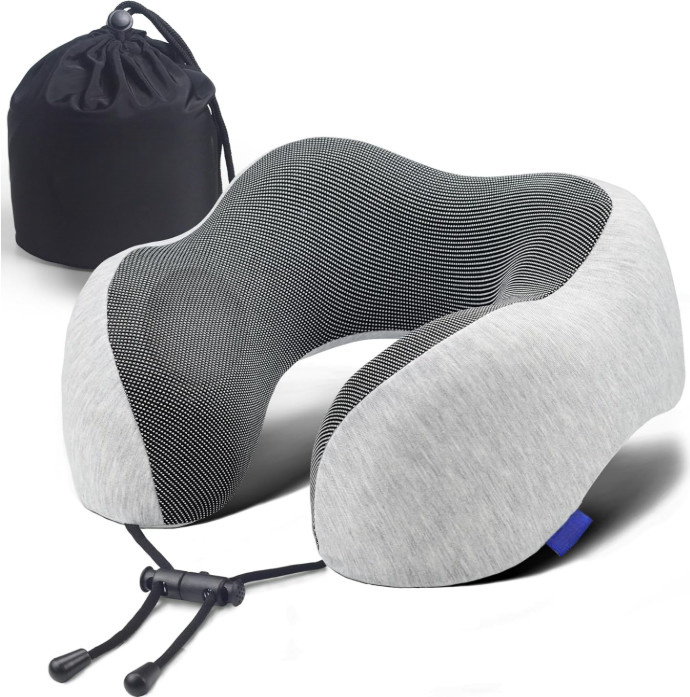 Almohada cervical viaje memoria 100% portátil avión soporte cuello gris, Nuevo