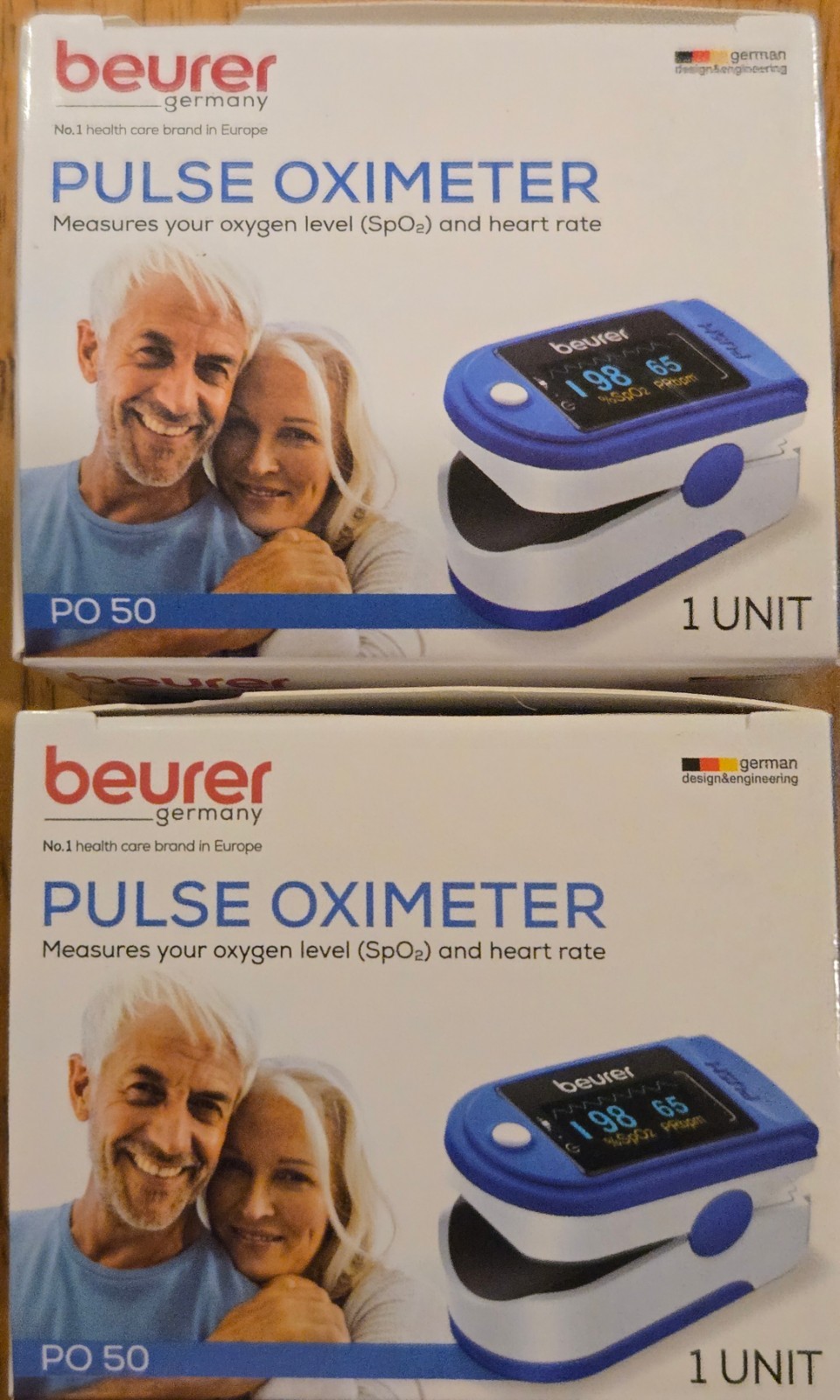 2 × Beurer PO50 Fingertip PULSE OXIMETER, Blood Oxygen Level/ Heart Rate Monitor
