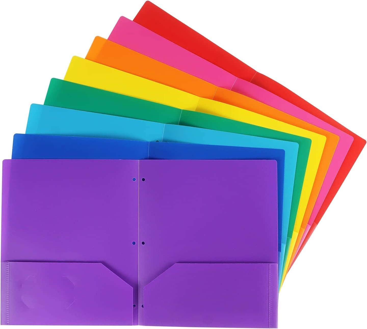 Assorted 8 Pack Plastic Folders with Pockets - Water-Resistant & Tear-Resistant