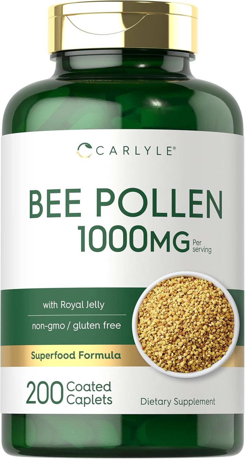 Bee Pollen 1000mg | 200 Caplets | With Royal Jelly and Bee Propolis | by Carlyle