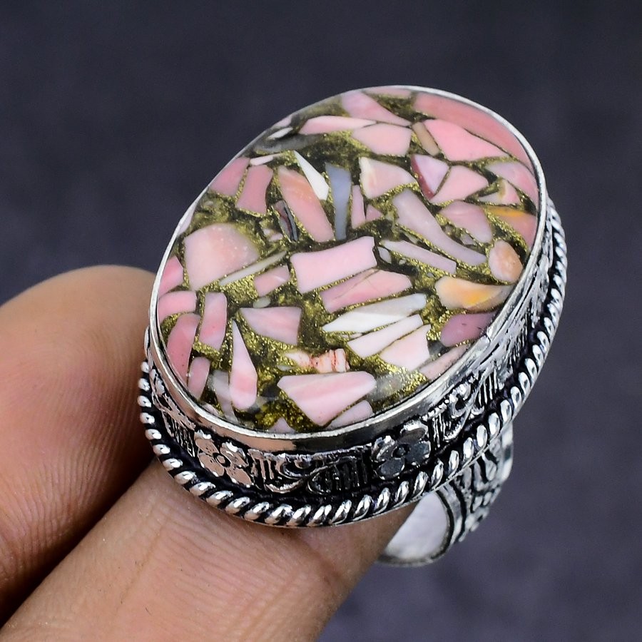 Copper Pink Opal Gemstone 925 Sterling Silver gift Jewelry Ring Size 8 u586