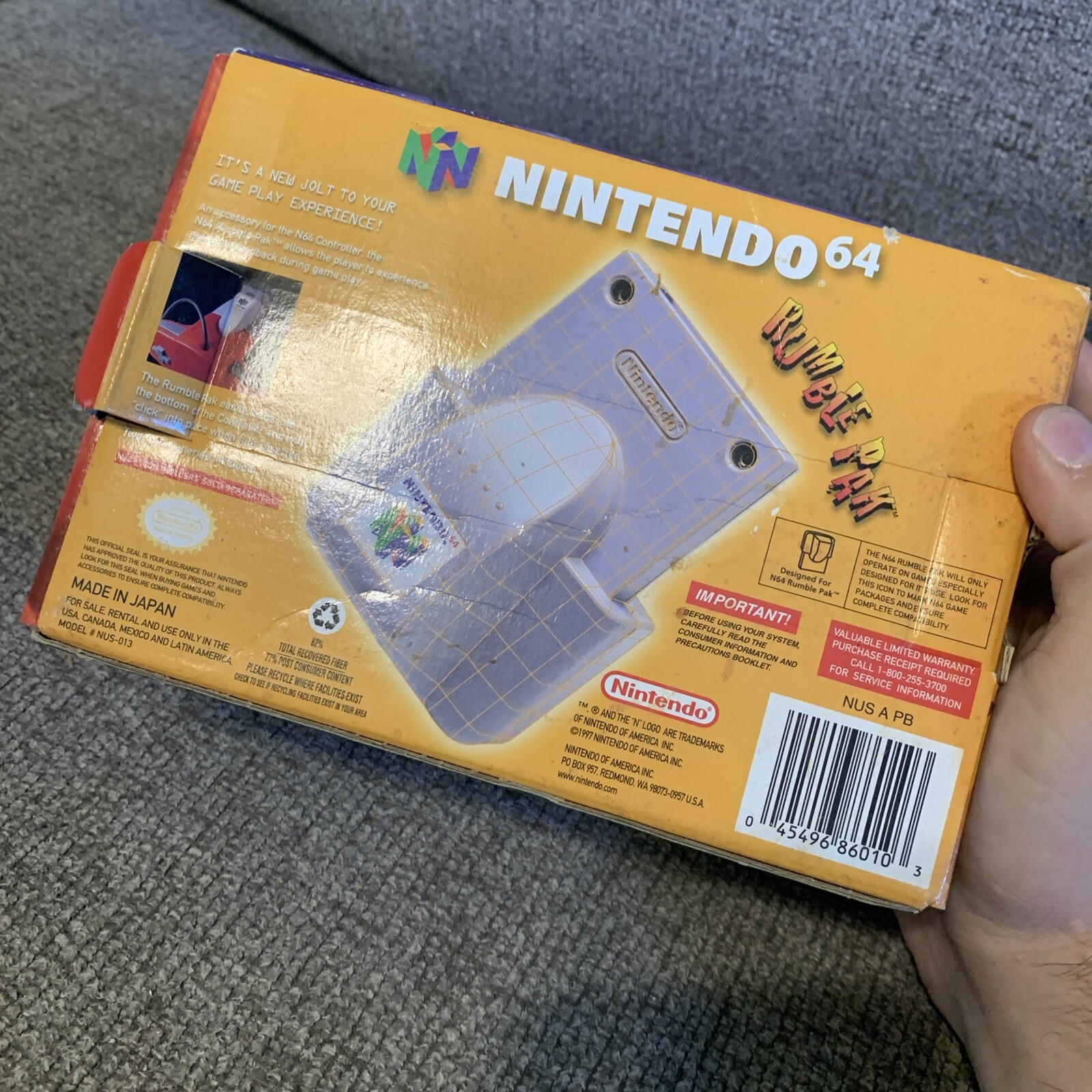 Nintendo 64 N64 Rumble Pak (1997) BOX ONLY! NO INSERTS READ!