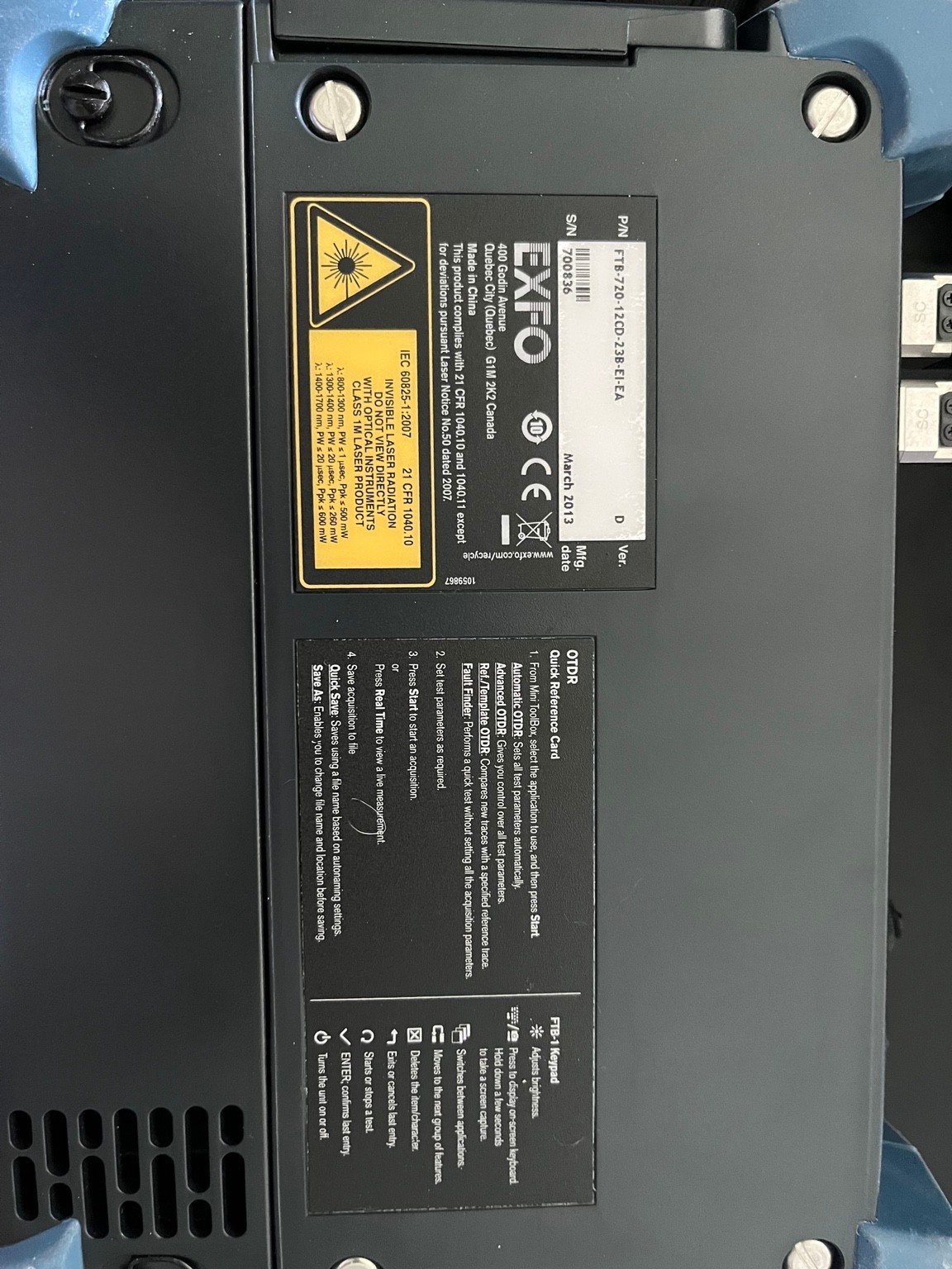 EXFO FTB-1 OTDR Platform w/ FTB-720-12CD-23B-EI-EA Module Boots to XP