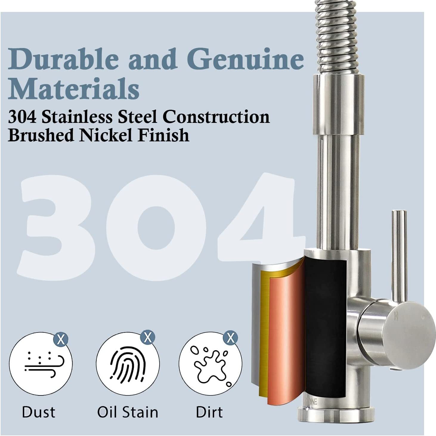 Comercial Spring Brushed Nickel Kitchen Faucet with Sprayer Pull Down Sink Mixer