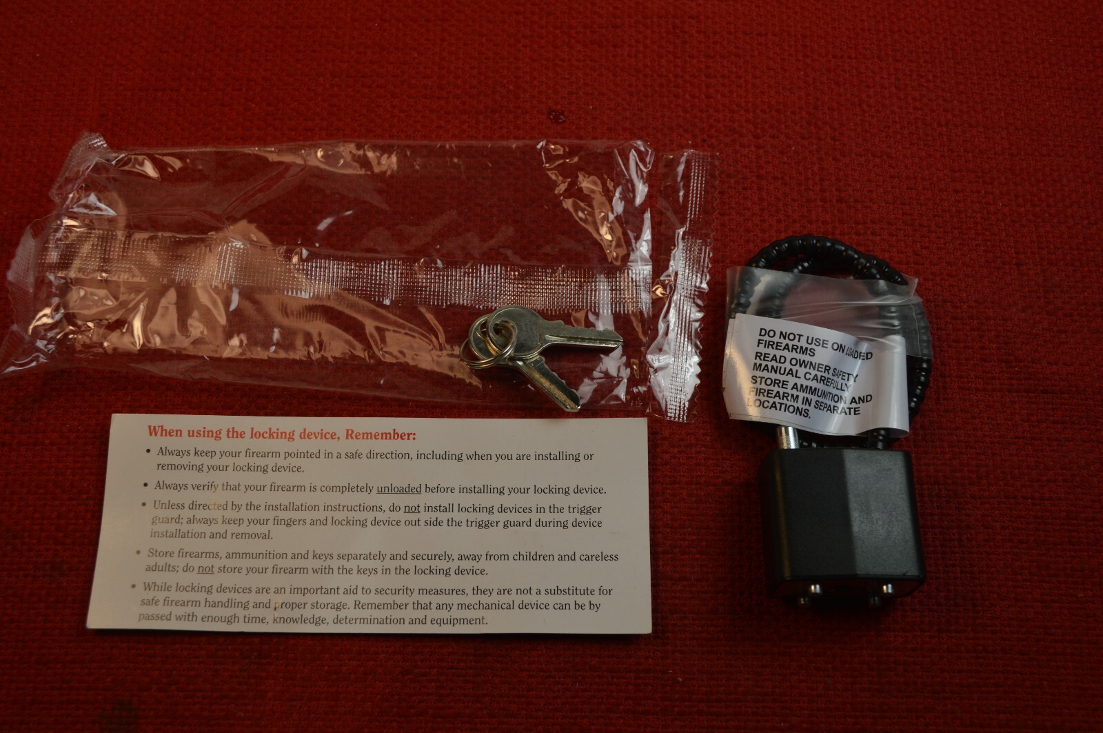 Ruger Black Cable Gun Lock With Instructions and 2 Keys NEW