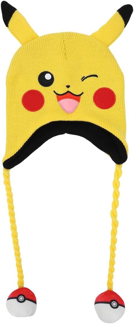 Pokemon Pikachu Laplander Knitted Hat with Pokeball Tassels