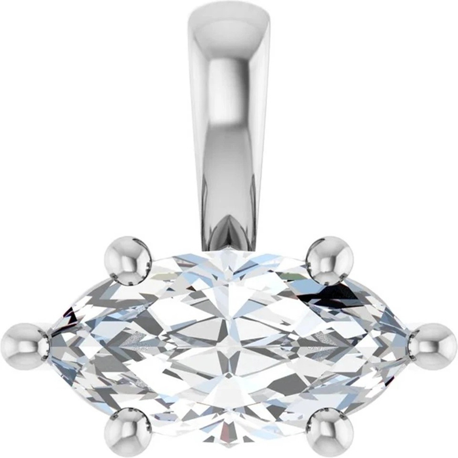Pendant Mounting Marquise Cut Solid 10K White Gold Horizontal Sculptural Design