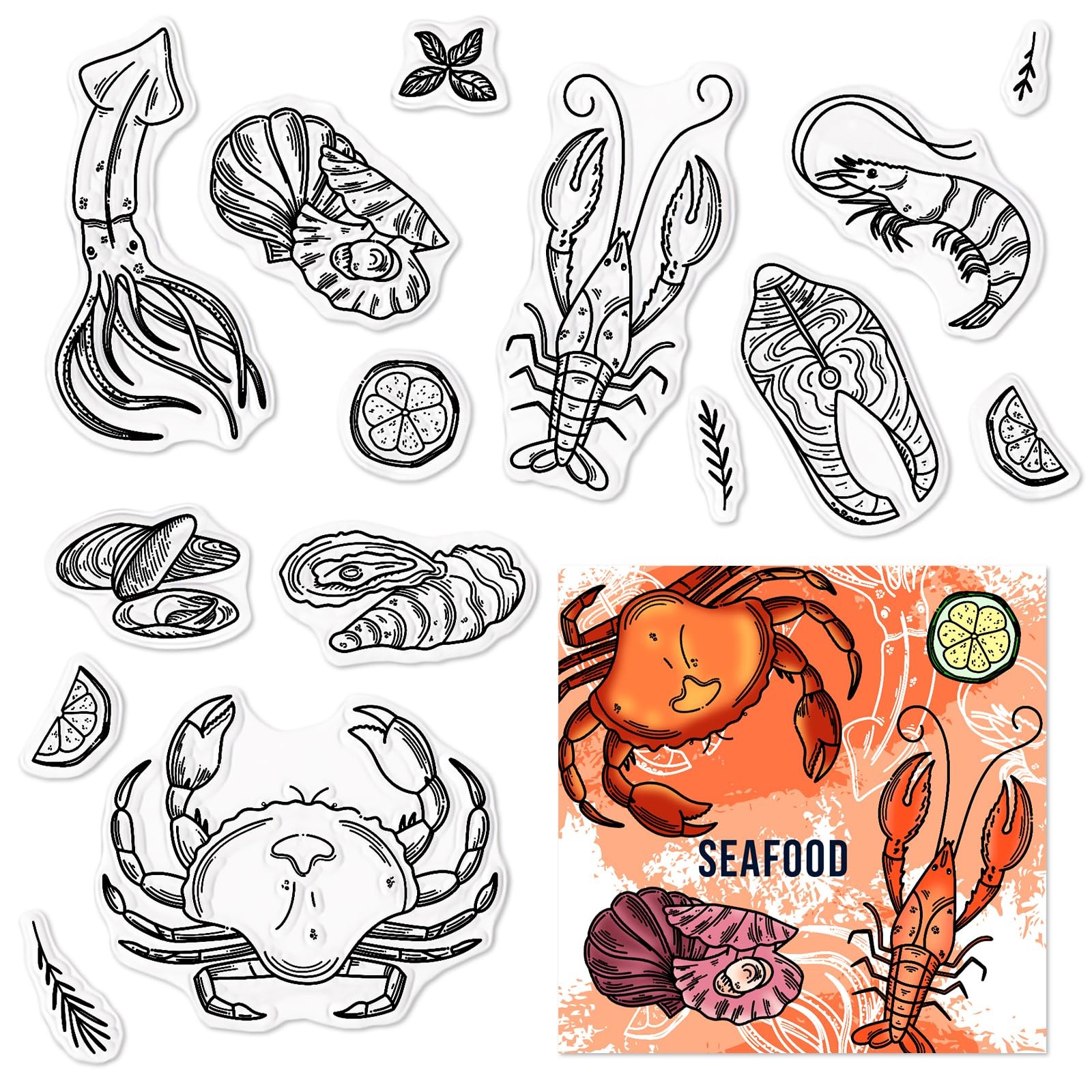 Seafood Clear Stamps for Card Making Marine Life Clear Rubber Stamps Summer Sea