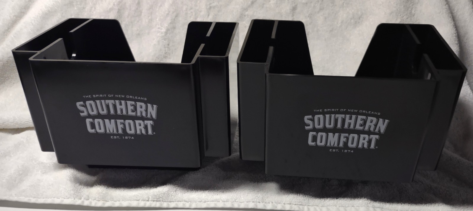 Two Southern Comfort Black Bar Napkin / Straw / Swizzle Stick Caddies - New!