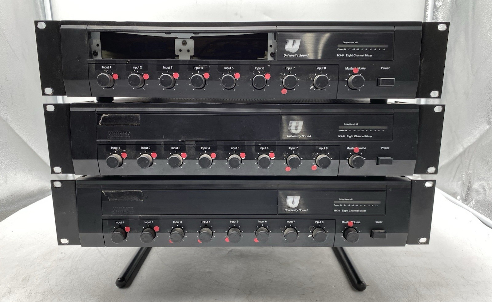 Lot of 3 University Sound Model MX-8 Eight Channel Mixer