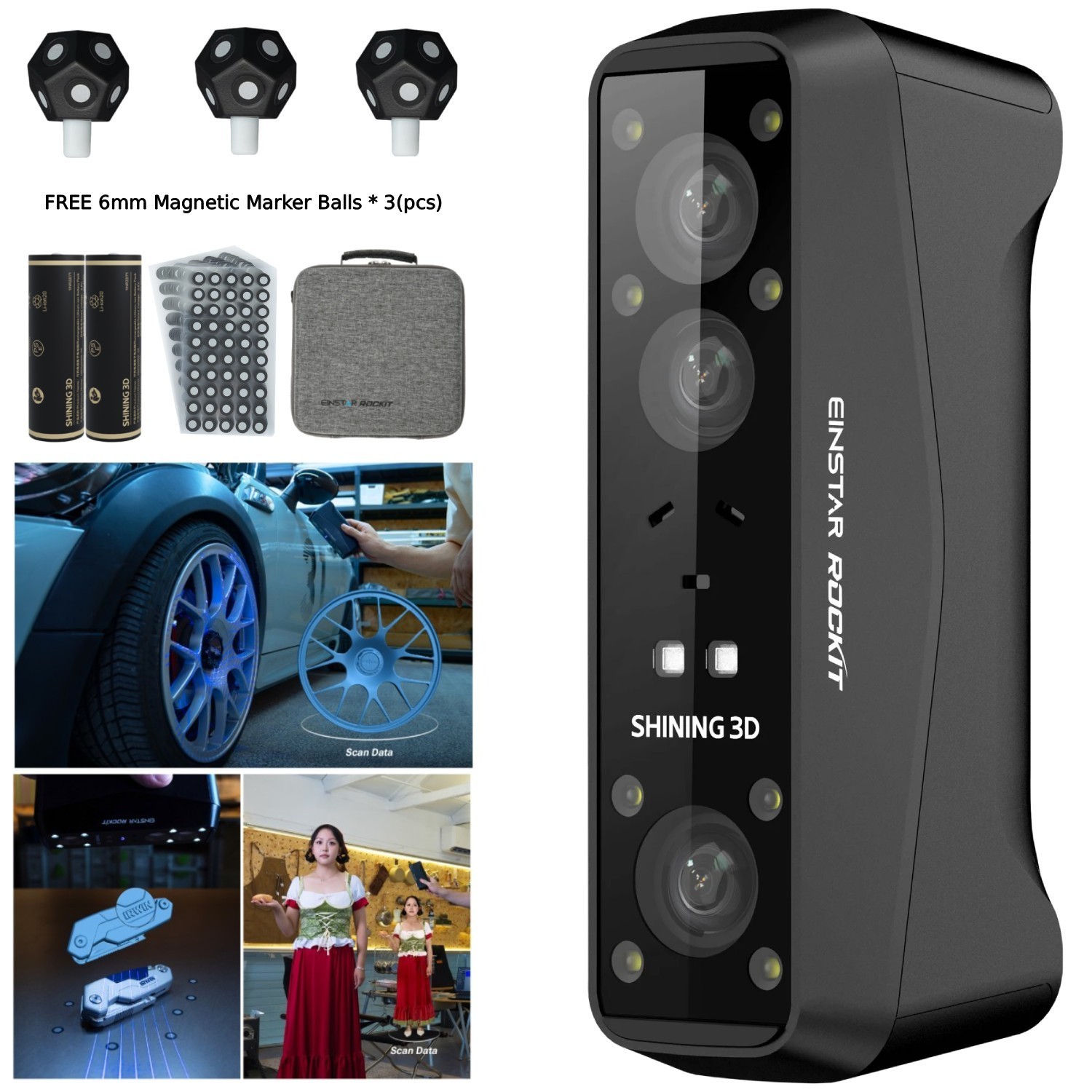 Einstar Rockit Wireless Handheld 3D Scanner, 38 Blue Laser Lines w/ Scanning SW