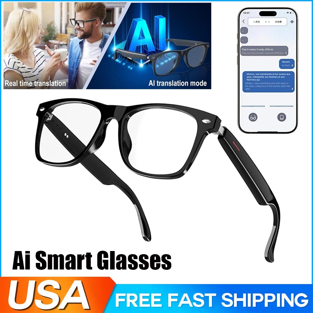 AI Smart Glasses Bluetooth Call & Music Anti-Blue light Glasses Open Ear Headset