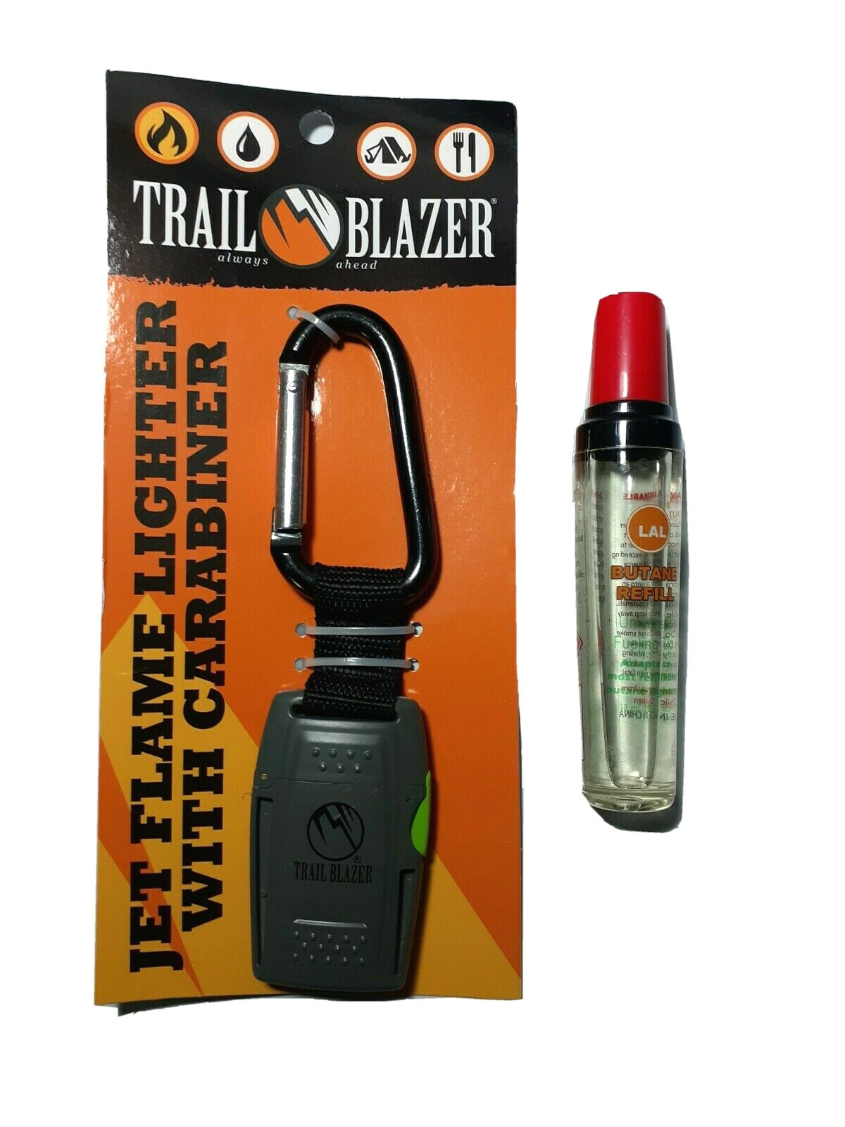 Windproof Jet Flame Torch Lighter w/ Butane Fuel Refillable D Clip Carabiner BOB