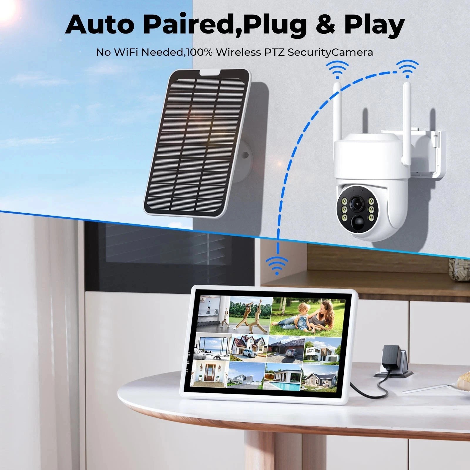 Wireless Security Camera System with NVR Pan/Tilt Solar Battery Powered Outdoor