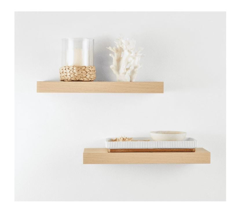Mainstays Natural 16.5" Wood Floating Shelves, Set of 2