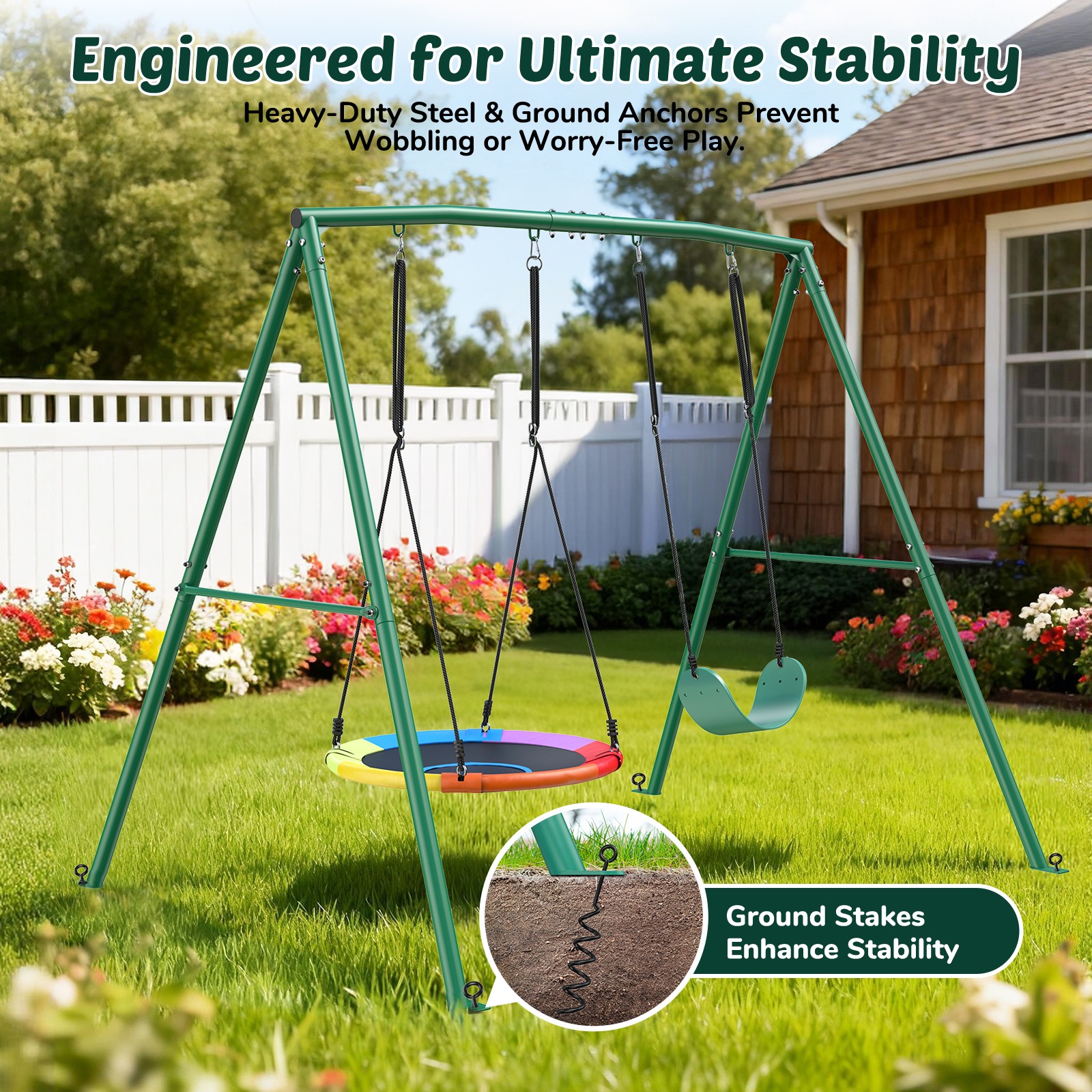 440lb Heavy Duty Metal Outdoor Swing Stand Backyard Kids Adult Playset Swing Set