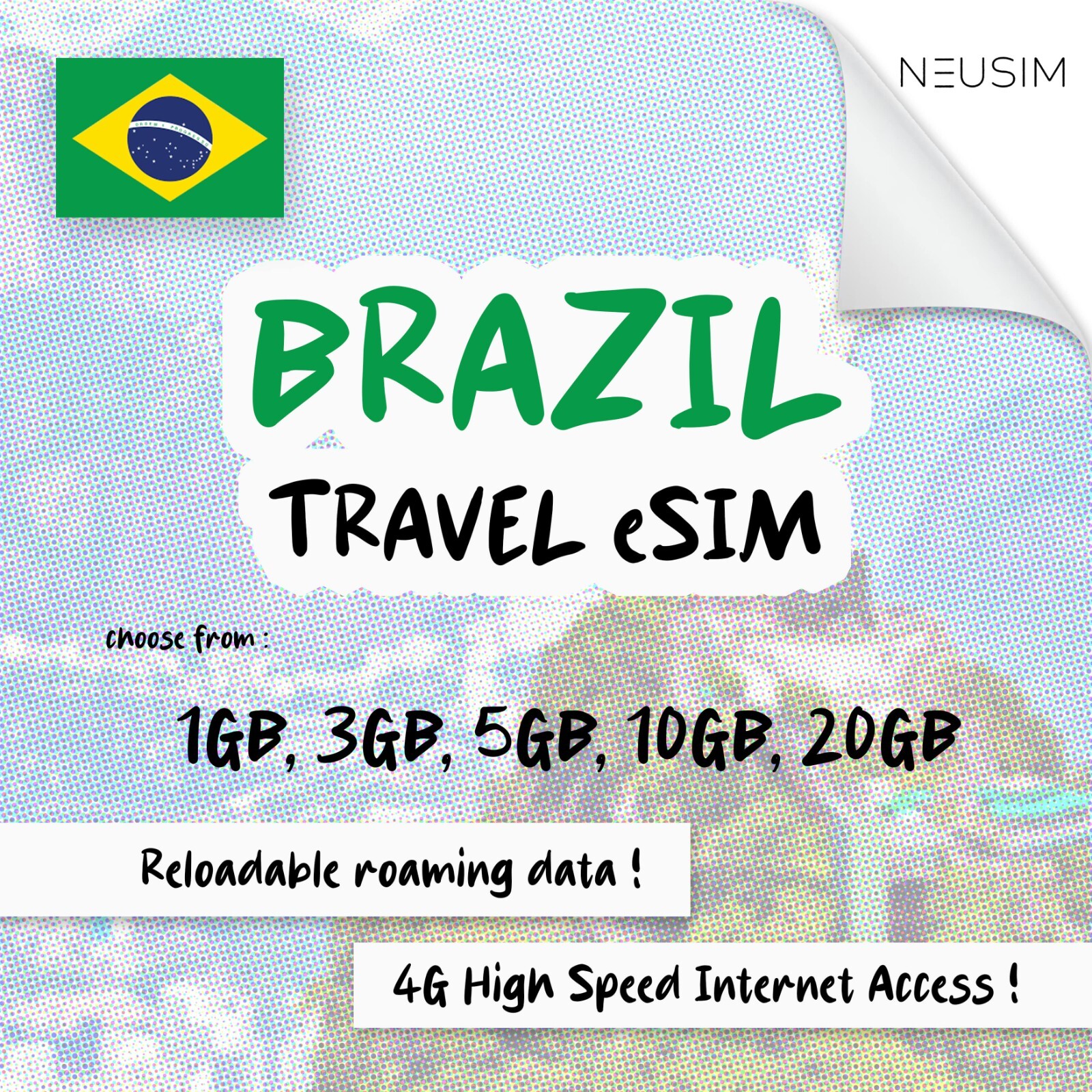 NeuSIM Brazil eSIM 5-20GB Data | Same Day DELIVERY!