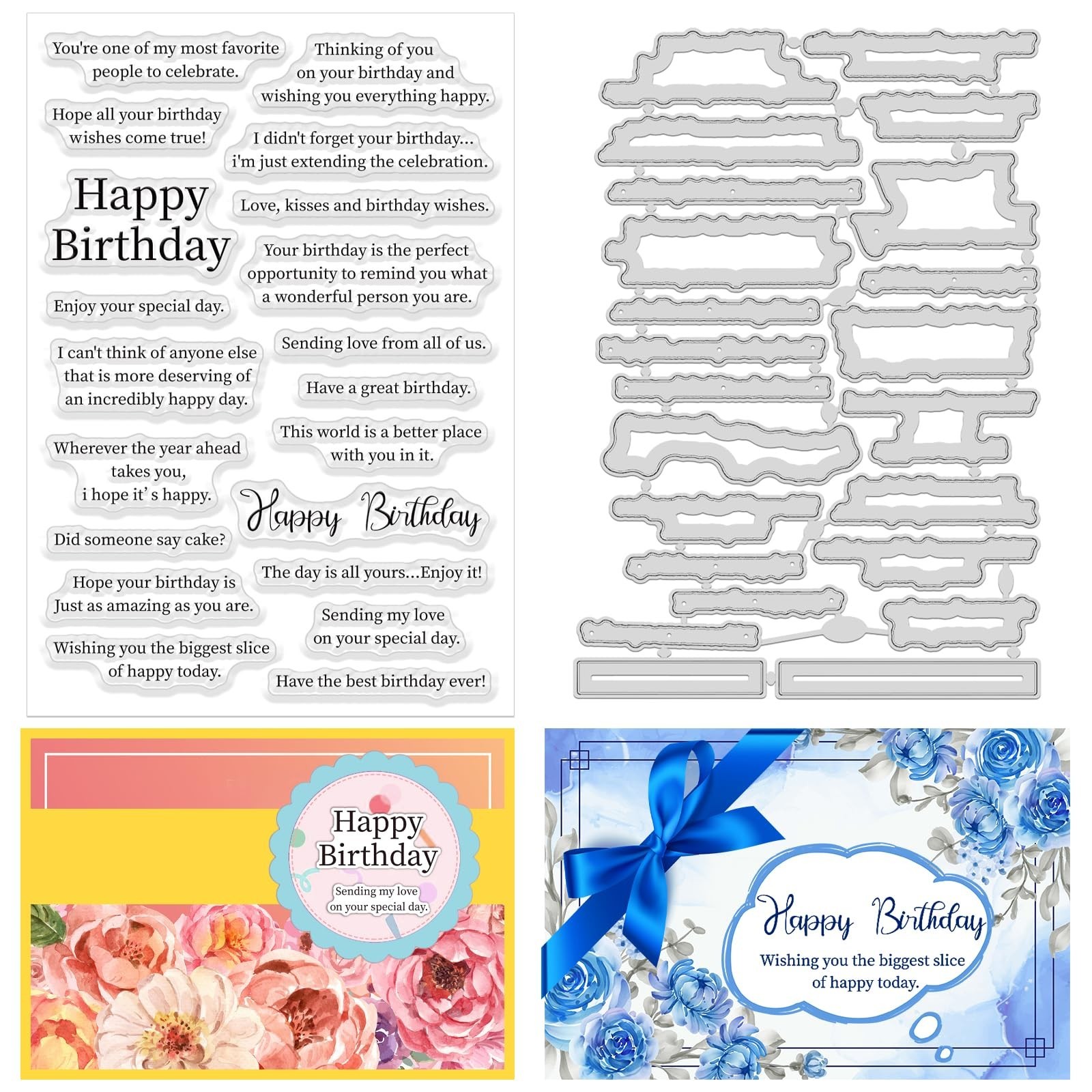 ORIGACH Happy Birthday Stamps and Dies for Card Making Birthday Sentiment Cle...