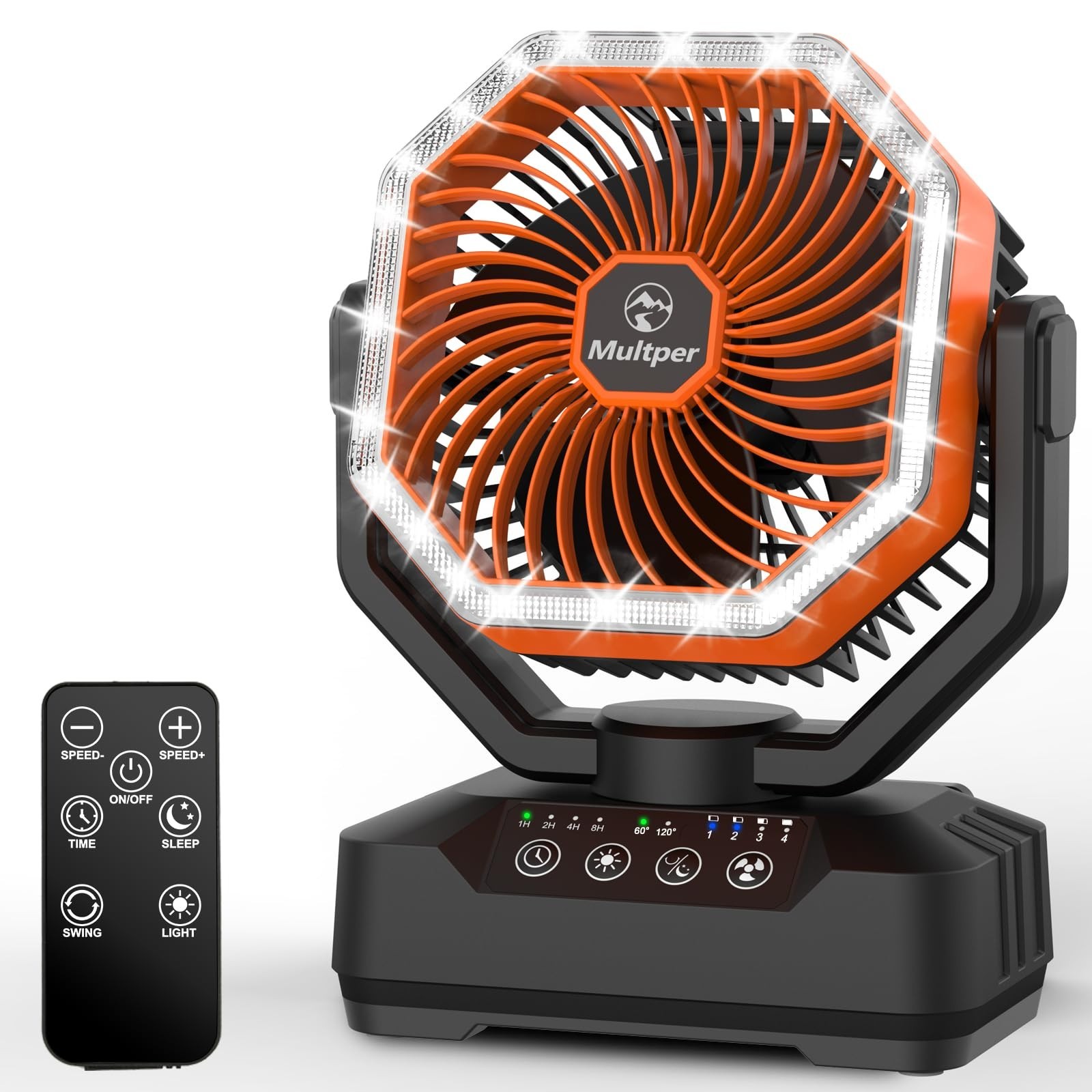 20000mAh Portable Camping Fan, 4-Speed Rechargeable with LED Lantern & Timer, 70