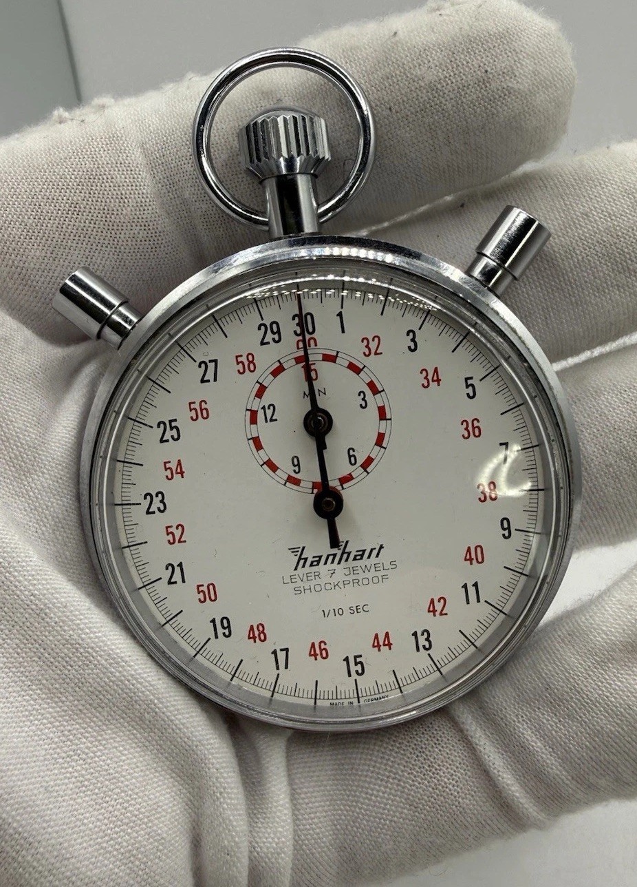 Hanhart Rattrapante 7 Jewel 1/10 Split Second Chronograph Stopwatch Runs & Clean