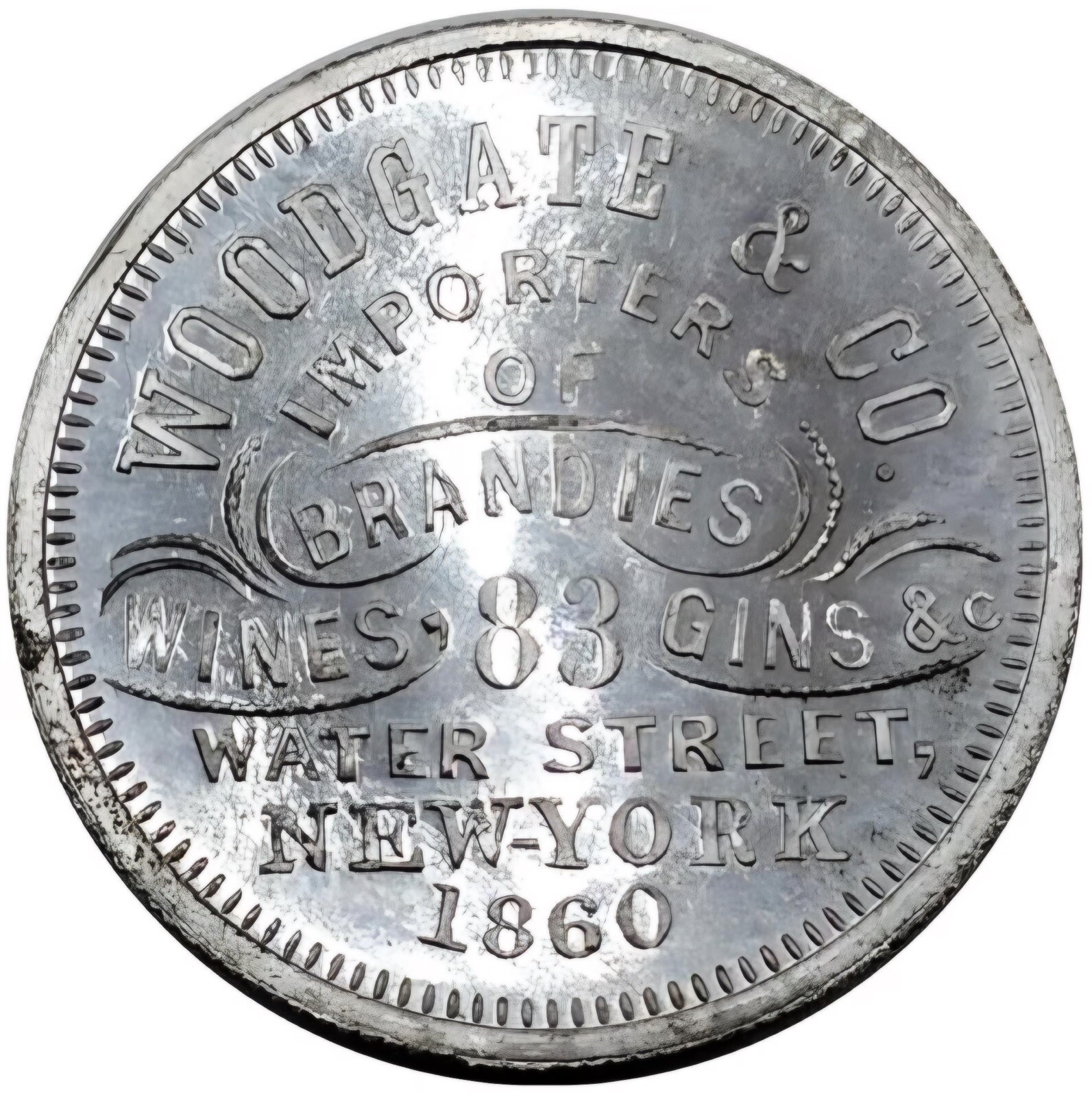 (1860) MULING New York NY 974wm (R-6) Woodgate & Co Merchant Token