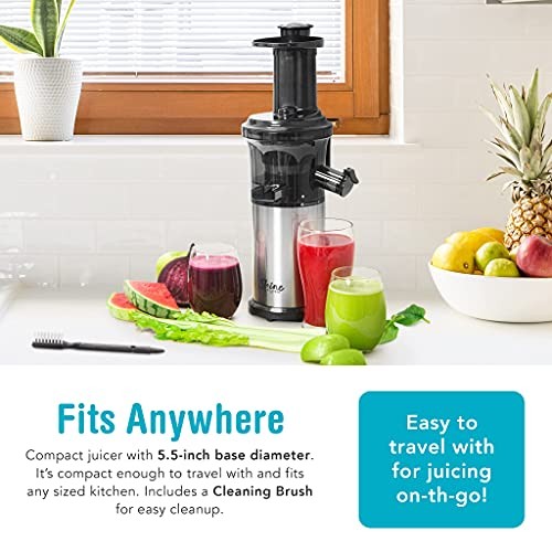 SJV-107-A Slow Juicer, 5.5 x 5.2 x 19.5, Silver, Black