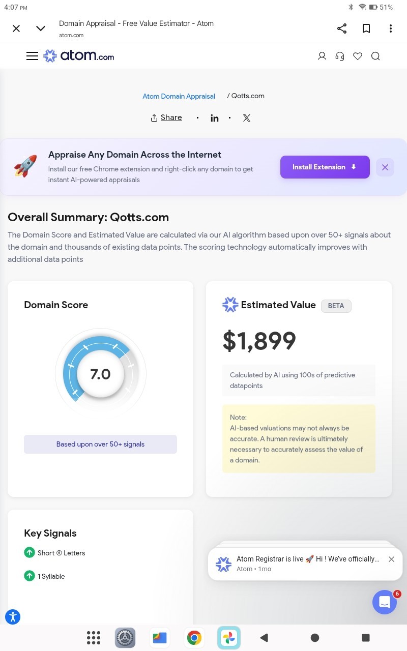 💥QOTTS.COM DOMAIN NAME ESTIMATED VALUE IS $1900.00 AT ATOM