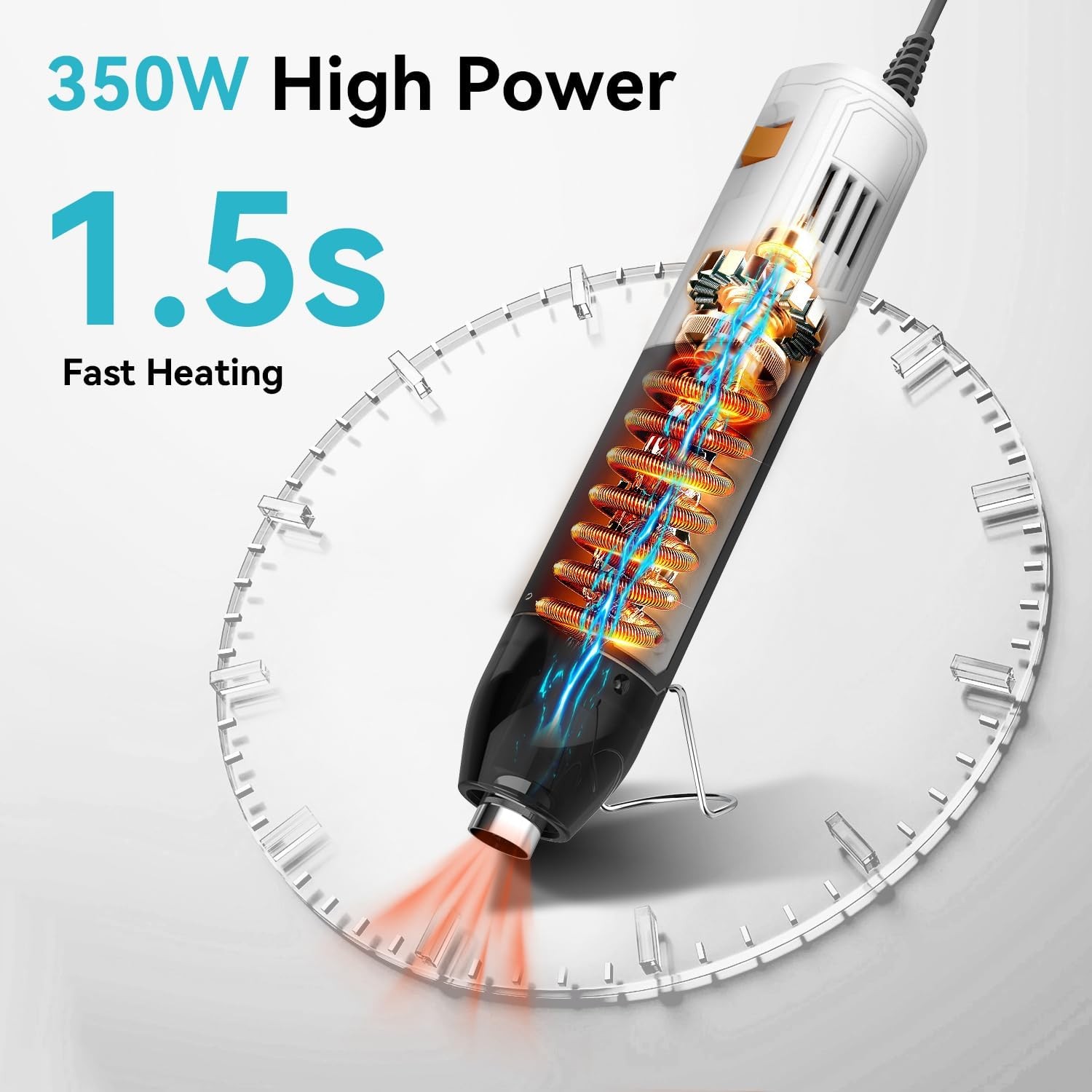 DELI Mini Heat Gun, 350W Dual Temp 500℉/842℉ (260℃/450℃) with Reflector & Extra