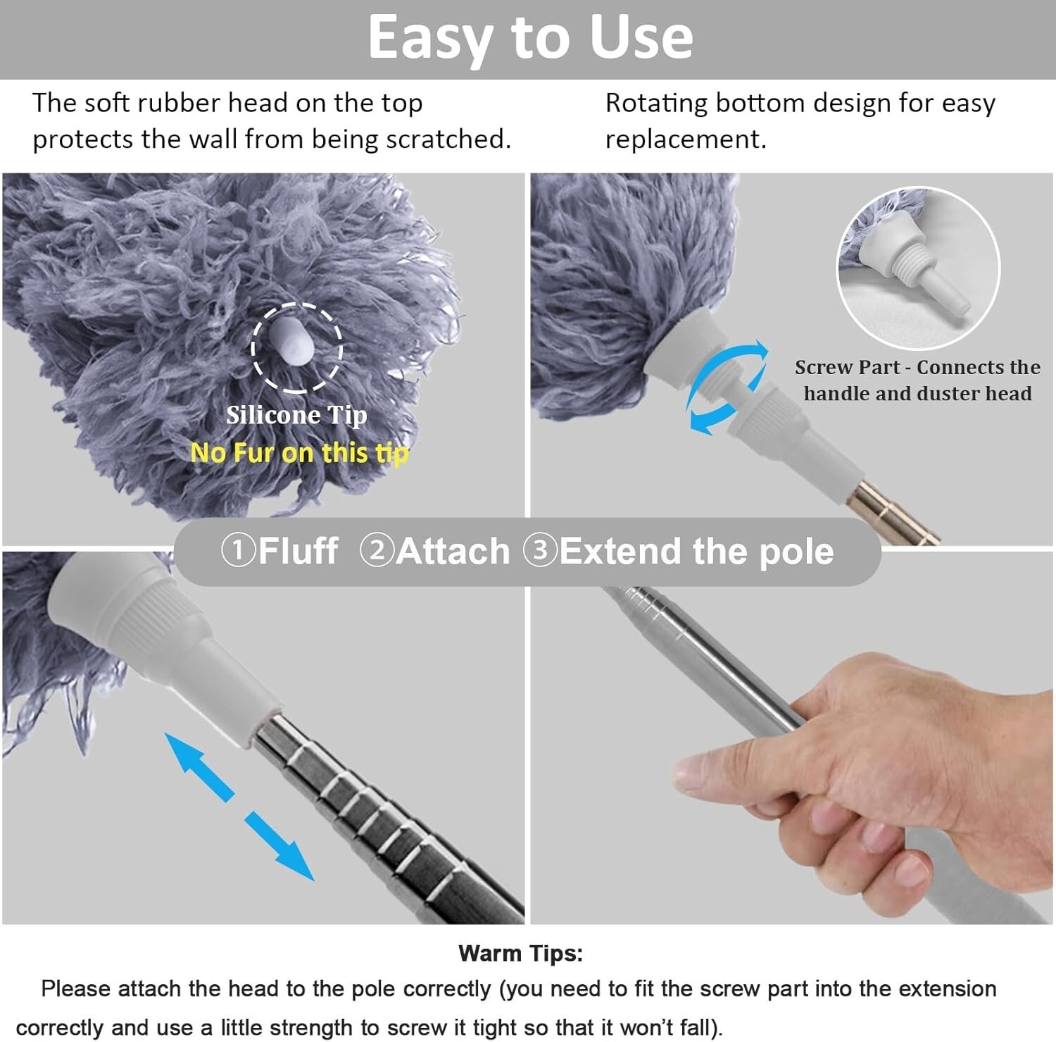 Microfiber Feather Duster Extendable Duster with 100 Inches Extra Long Pole Bend