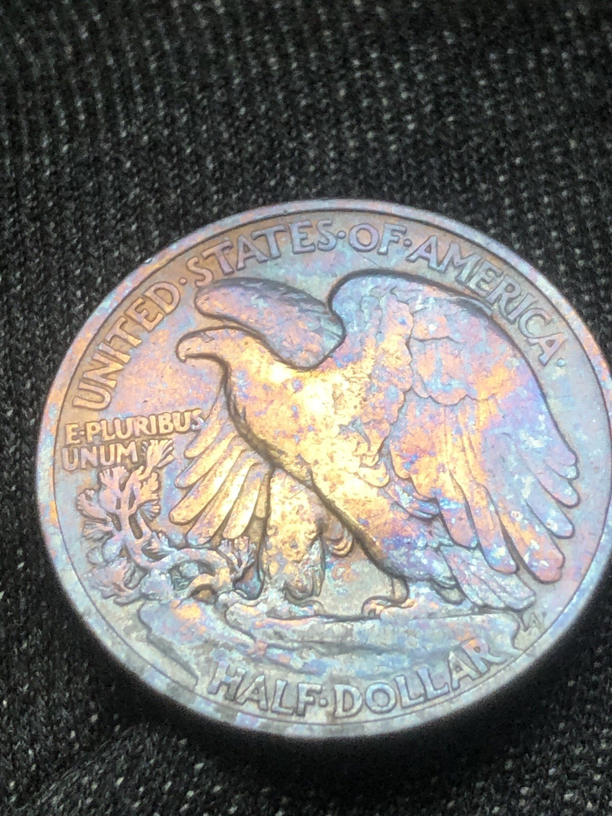 1938 Walking Liberty Half Dollar Rainbow Toned