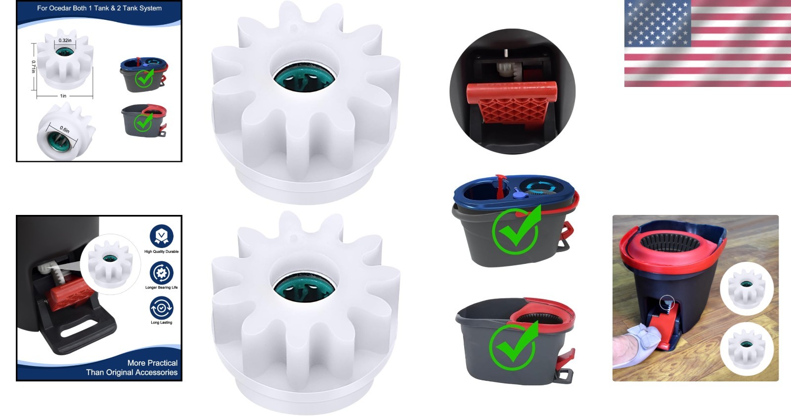 2 Pcs Easy Mop Replacement Gears for Oceda Vilida Spin Mop - Durable & Efficient
